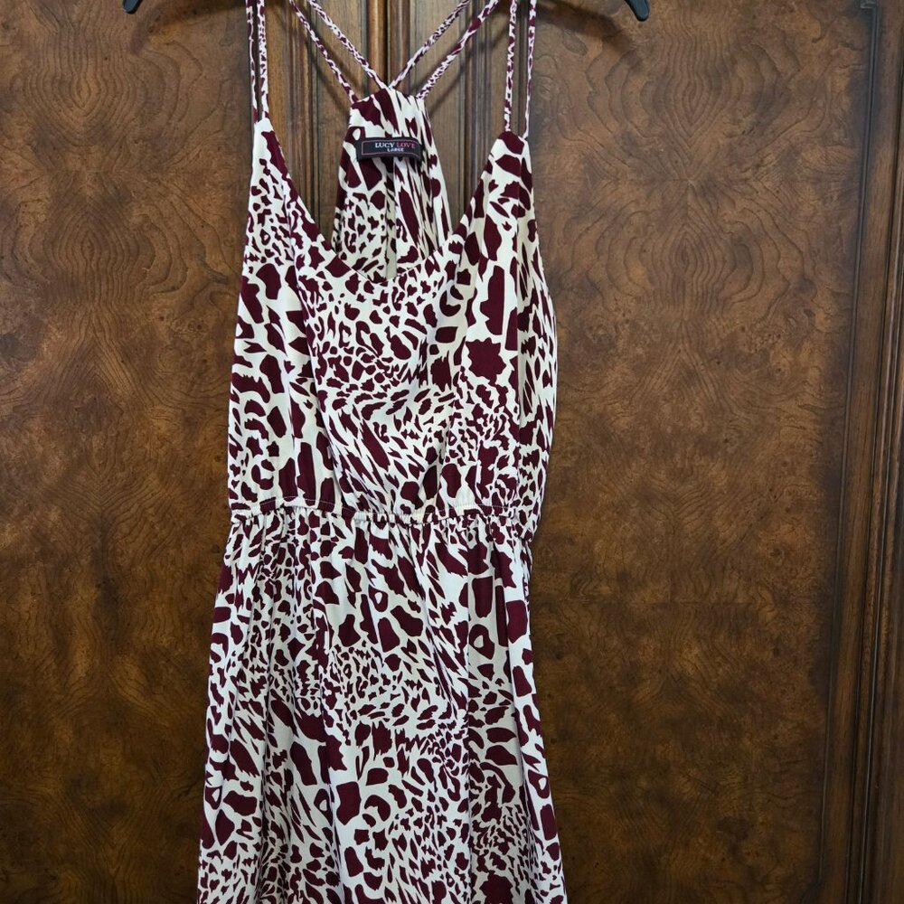 Lucy Love Burgundy Cream Strappy Mini Dress Size Large Summer
